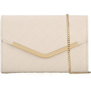 Beige Faux Leather Woven Clutch for Wedding & Evening Looks